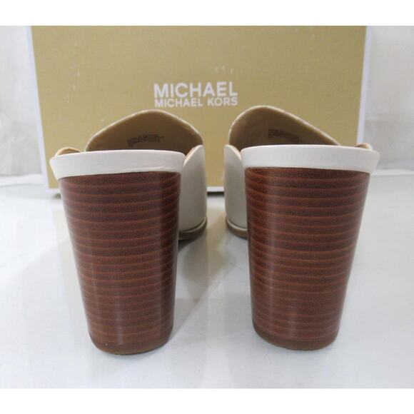 MICHAEL Michael Kors Tiffanie Heeled Mule Slip On MK Logo Leather Vanilla Size 7 - Picture 6 of 7